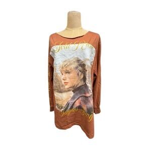 "Taylor Swift" CUT OFF COLLAR Long Sleeve Gold Rush‎ T-Shirt Tour Concert Folk